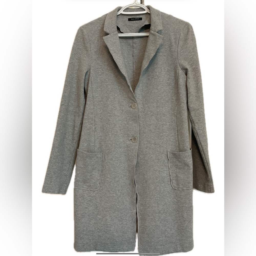 **Marc O Polos  Gray Women's Long 2 Button Long Stretchy Blazer with Pockets.